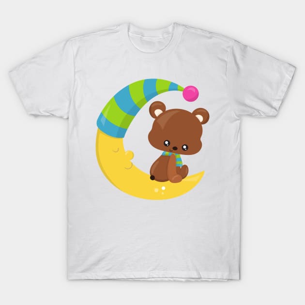 Cute Bear, Bear On The Moon, Bear With Scarf T-Shirt by Jelena Dunčević